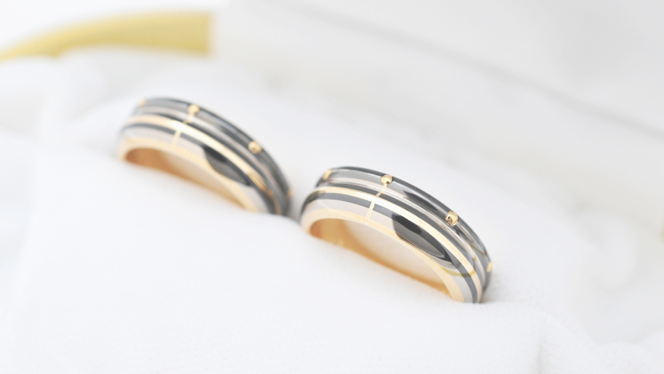 K18イエローゴールド、K18ホワイトゴールド、赤銅、四分一、色金結婚指輪　6.5mm