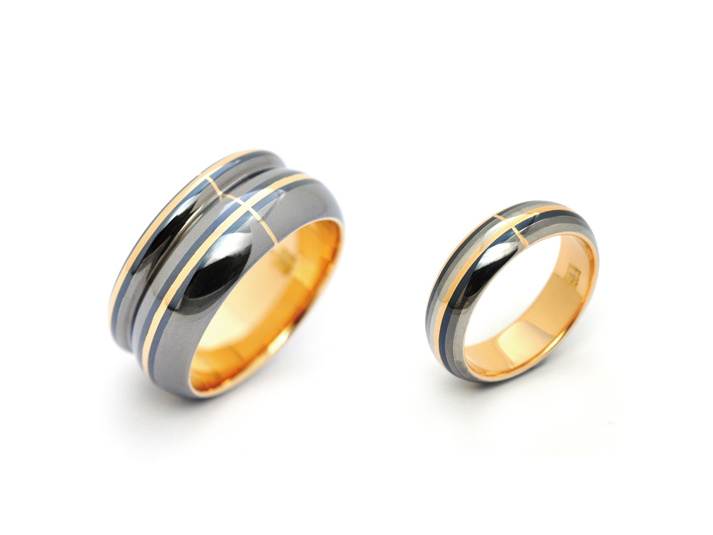 Flowシリーズ 素材；K18イエローゴールド、並四分一、赤銅｜ 結婚指輪